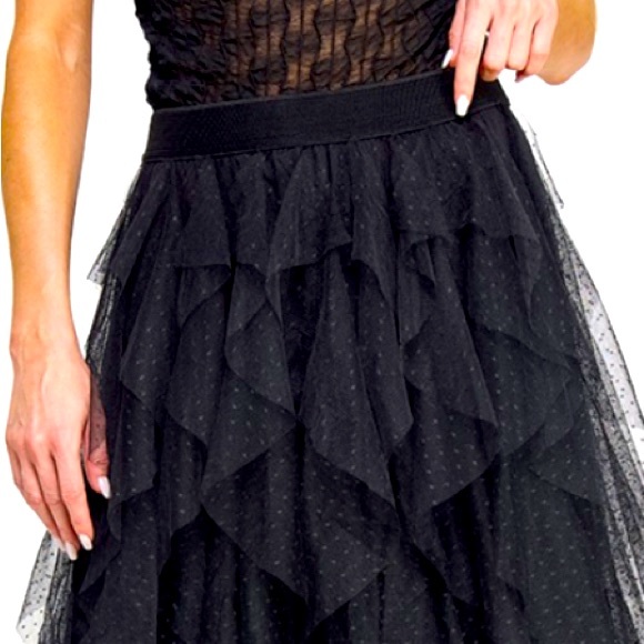 Trending Fun and Flirty Ruffled Tulle Pull on Stretch Waist Midi Skirt - Picture 6 of 7